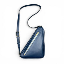 Load image into Gallery viewer, Navy Leather Triangle Crossbody Sling Bag