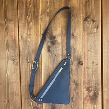 Load image into Gallery viewer, Navy Flat Leather Triangle Crossbody Bag