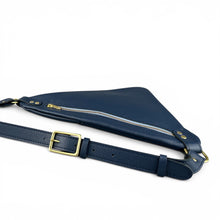 Load image into Gallery viewer, Navy Flat Leather Triangle Crossbody Bag