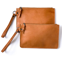 Load image into Gallery viewer, Leather Camel Clutch Wristlet