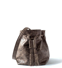 Load image into Gallery viewer, Grey Distressed Leather Mini Bucket Bag