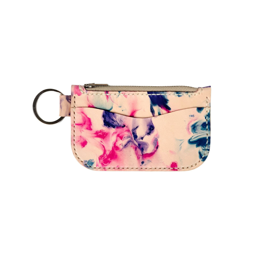 Fuchsia Flower Leather Key Chain Zipper Wallet