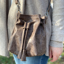 Load image into Gallery viewer, Grey Distressed Leather Mini Bucket Bag