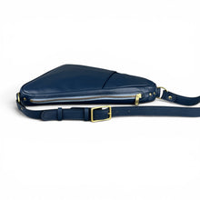 Load image into Gallery viewer, Navy Leather Triangle Crossbody Sling Bag
