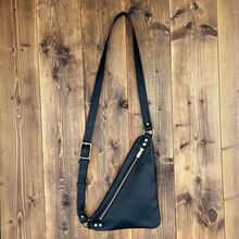 Load image into Gallery viewer, Jet Black Flat Leather Triangle Crossbody Bag
