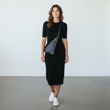 Load image into Gallery viewer, Jet Black Flat Leather Triangle Crossbody Bag
