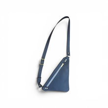 Load image into Gallery viewer, Navy Flat Leather Triangle Crossbody Bag
