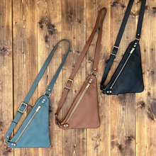 Load image into Gallery viewer, Brown Flat Leather Triangle Crossbody Bag
