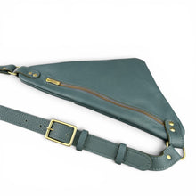 Load image into Gallery viewer, Slate Teal Flat Leather Triangle Crossbody Bag
